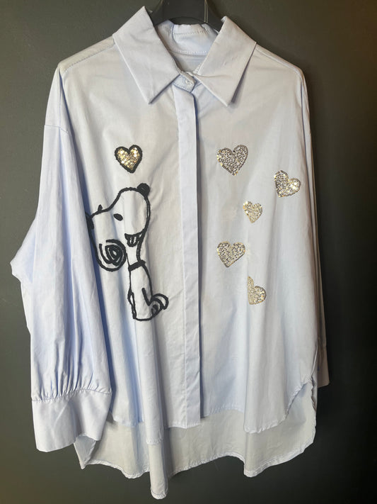 Chemise oversize Snoopy bleu ciel