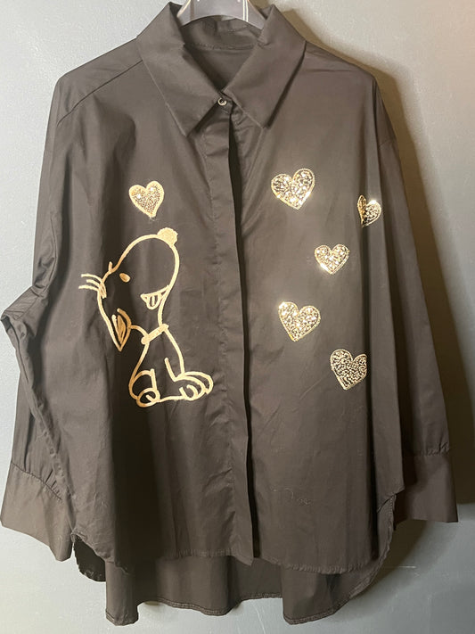 Chemise oversize Snoopy noire